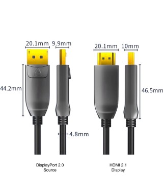 DisplayPort 2.0 to HDMI 2.1 AOC, Hybrid 48Gbps 8K@60Hz 4K@120Hz 2K@144Hz Active Optical Cable