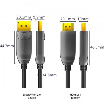 DisplayPort 2.0 to HDMI 2.1 AOC, Hybrid 48Gbps 8K@60Hz 4K@120Hz 2K@144Hz Active Optical Cable